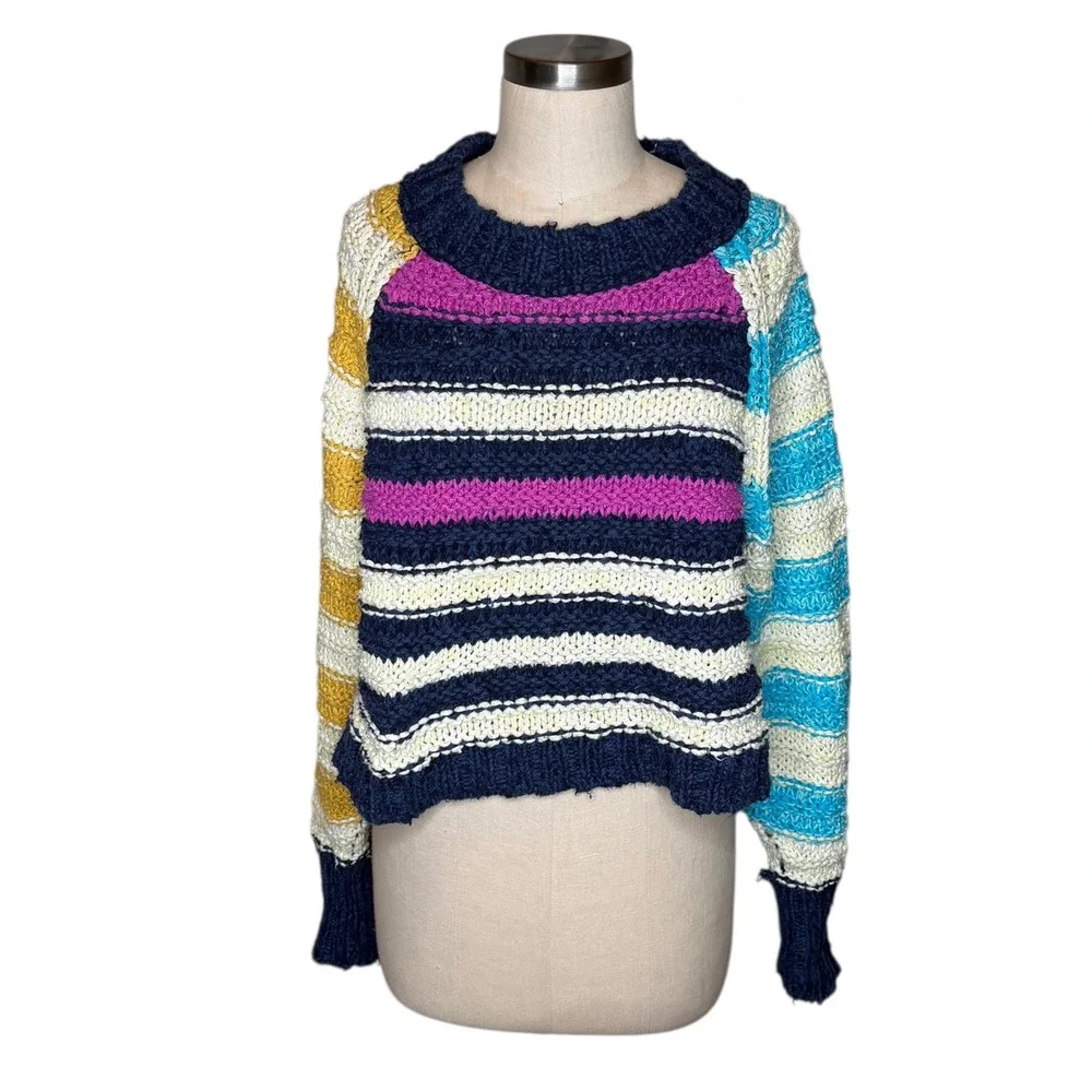 FREE PEOPEL Cruze Striped Knit Pullover Sweater Multi Color Boho‎ Size XS